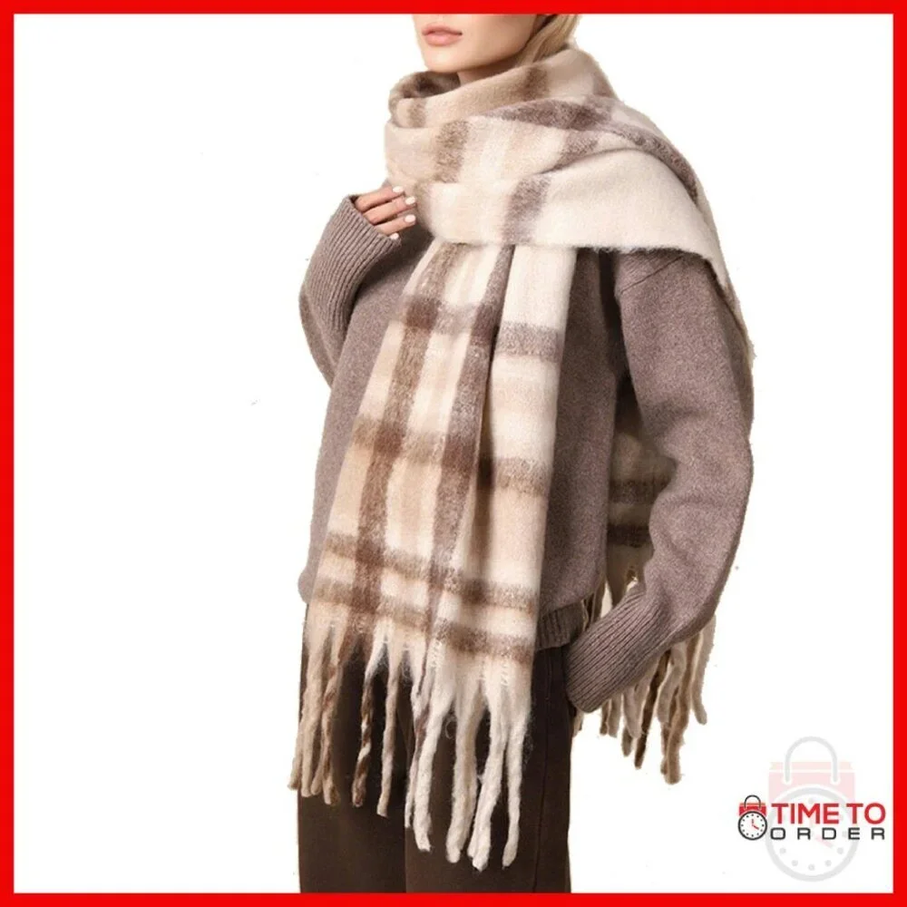 Oversized Chunky Mohair Scarf Shawl Wrap Blanket Winter Warm